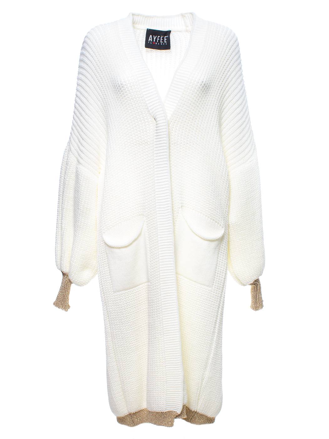 CARDIGAN LUNGO DETTAGLIO LUREX, T.U., 60%AC 20%VI 20%WO, MADE IN ITALY